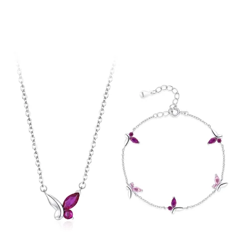 Collana E Bracciale Farfalla In Argento Sterling 925 Con Zircone Rosa Viola Gioielli Dolci Romantici Per Donna