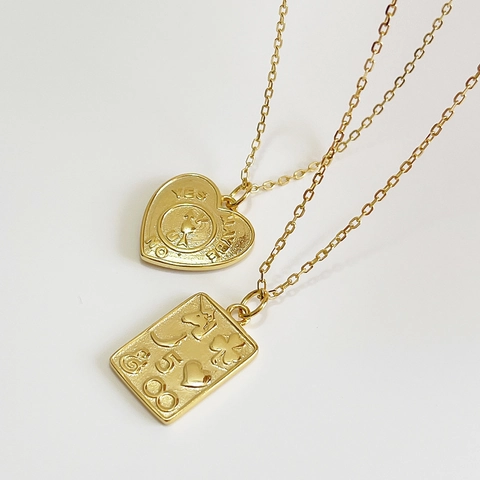 Collana Con Pendente A Cuore Rettangolare In Argento Sterling 925 Placcato Oro Stile Moneta Retro Incisa Gioielli Chic