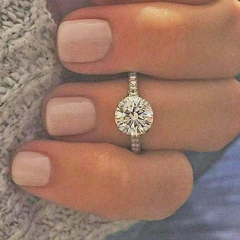 Classic Round Zircon Engagement Ring Copper White Gold Plated Prong Setting Micro Pave Bridal Wedding Jewelry For Women