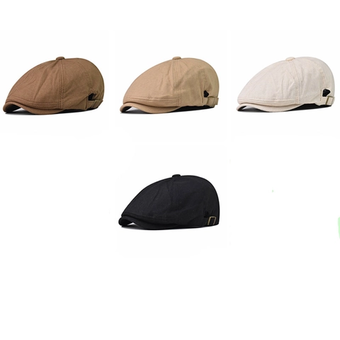 Retro Cotton Newsboy Cap Solid Color Octagonal Hat With Adjustable Metal Buckle Vintage British Style For Men Women