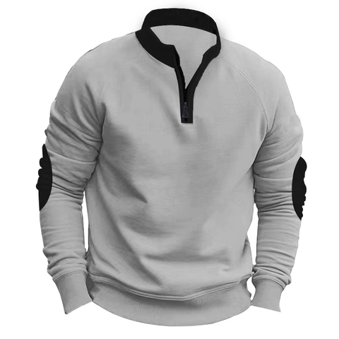 Sudadera De Hombre Con Media Cremallera Forro Polar De Poliéster Cuello Alzado Color En Contraste Pullover Manga Larga Casual