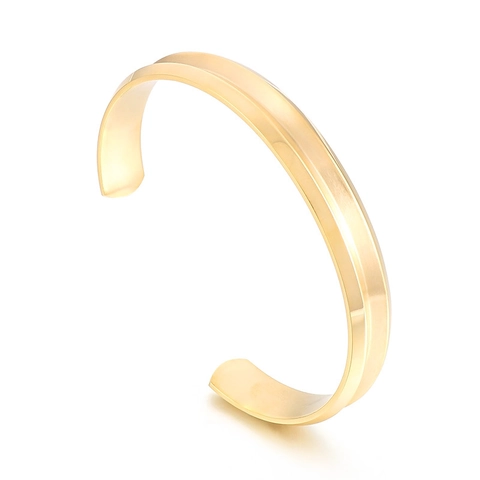 Minimalist Stainless Steel Open Cuff Bracelet C-Shaped Central Groove Hip Hop Style Jewelry For Men Women Couples