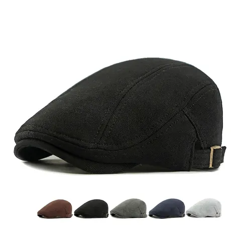 Retro British Knitted Cotton Beret Flat Cap Newsboy Hat For Men Women Adjustable Metal Buckle Vintage Casual
