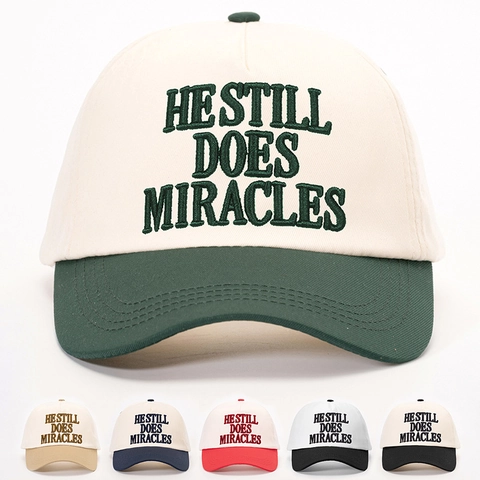 Cappello Da Baseball In Poliestere Colore A Contrasto Ricamo He Still Does Miracles Cappello Regolabile All'aperto