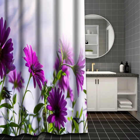 Shower Curtain Waterproof Polyester Digital Print Zen Nature Floral Bamboo Stone Modern Minimalist Bathroom Decor
