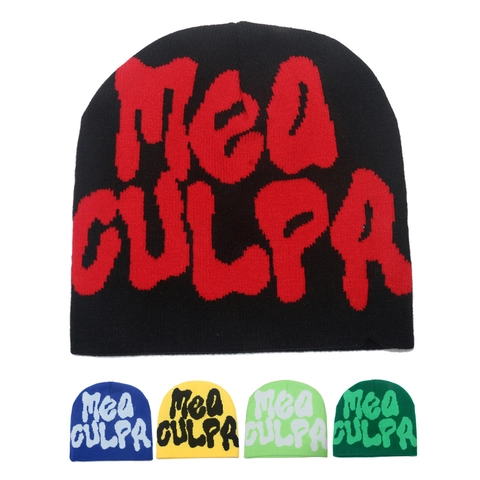 Strickmütze Acryl MEA CULPA Buchstaben Jacquard Warm Winddicht Streetwear Hip Hop Wintermütze Für Damen Herren