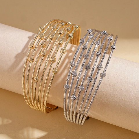 Multi-Layer Perlen Offene Manschette Armreif Kupfer Spiralstruktur Facettierte Perlen Mode Minimalistisch Damen
