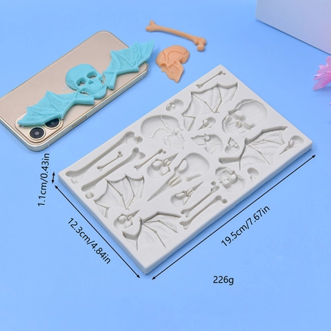 Skull Bone Wing Silicone Mold For Halloween Gothic DIY Baking Fondant Chocolate Resin Crafting