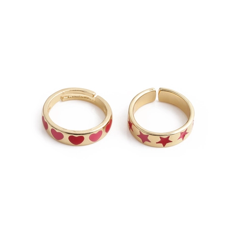 Bague En Cuivre Motif Cœur Étoile Émail Coloré Zircon Réglable Doigt Ouvert Bijoux Pour Femmes Mode Minimaliste