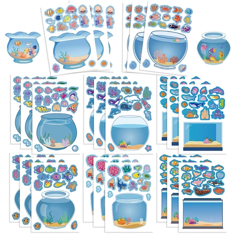 Cartoon Marine Life Fish Tank DIY Stickers Waterproof PVC Ocean Animal Decals For Scrapbooking Journaling Kids Decor