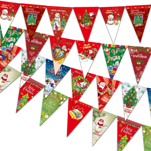 Bandierine Di Natale Carta Bandiera Triangolare Babbo Natale Pupazzo Di Neve Design Cartone Animato Decorazione Appesa Festa