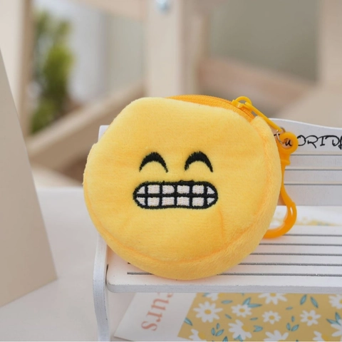 Round Plush Emoji Coin Purse Mini Cartoon Zippered Storage Bag With Hook For Kids Toddlers