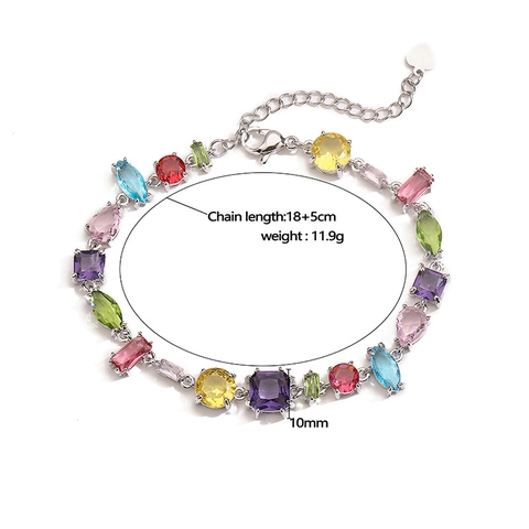 Multicolor Geometric Zirconia Jewelry Set Copper Plated Heart Square Splicing Necklace Bracelet For Women Luxury Elegant Jewelry