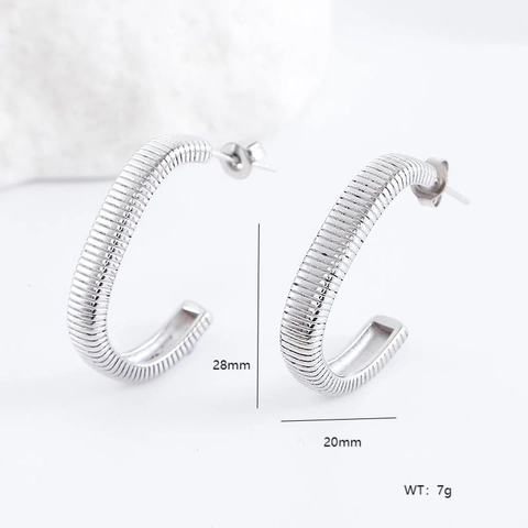 Vintage 304 Roestvrij Staal C-Vormige Creolen Voor Dames Elegante Geometrische Gedraaide Textuur Metalen Sieraden