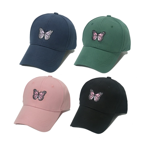 Gorra De Béisbol De Algodón Bordado De Mariposa Protección Solar Aire Libre Casual Sombrero De Ala Curva Para Mujeres