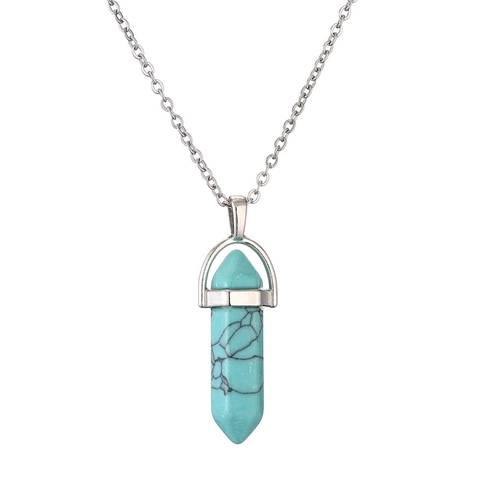 Edelstahl Hexagonal Naturstein Anhänger Halskette Geometrische Kristall Quarz Heilpunkt Säule Halskette Für Herren Damen Schmuck