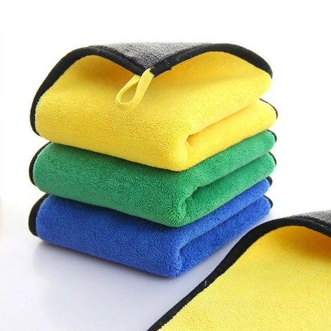 Microfiber Cleaning Cloth Double Sided Coral Velvet Super Absorbent Thickened Towel With Lanyard For Car Wash Home