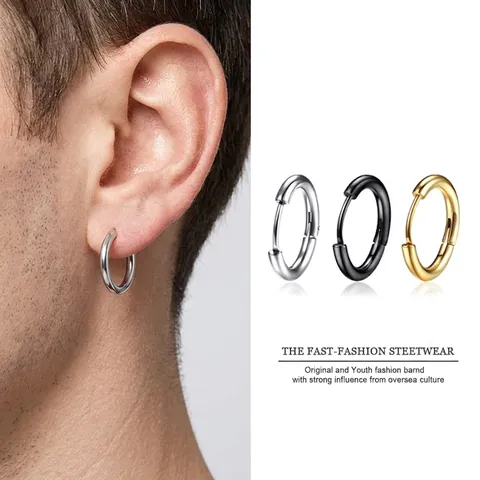 Orecchini A Cerchio Minimalisti In Acciaio Inossidabile Titanio Lucidato Tondo Cerniera Unisex Punk Streetwear Gioielli