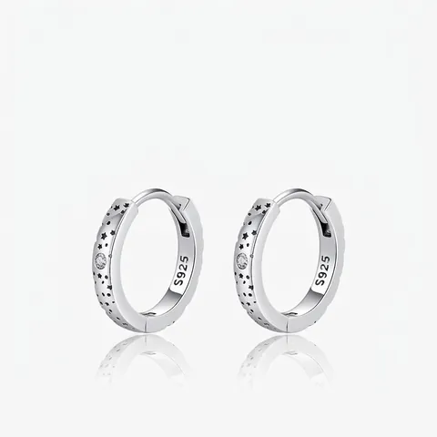 925 Sterling Silver Hoop Earrings For Women With D Color Moissanite Star Pattern Retro Geometric Circle Jewelry