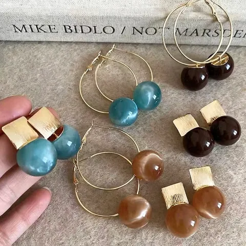 Geometrische Hoop Oorbellen Met 925 Sterling Zilveren Oorknopje Hars Kralen Vintage Niche Luxe Minimalistisch Voor Vrouwen