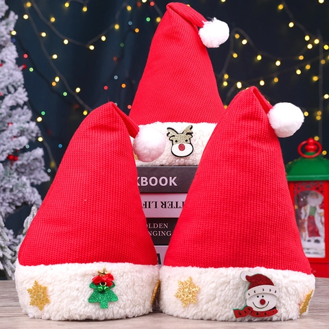 Gestrickte Weihnachtsmütze Rot Plüsch Bommel Weihnachtsmann Rentier Schneemann Baum Applikation Kostüm Für Erwachsene Kinder