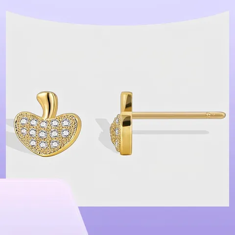 Minimalisti Orecchini a Bottone a Fungo in Ottone Placcato Oro 18K Perno in Argento Sterling 925 Zirconia Gioielli per Donna