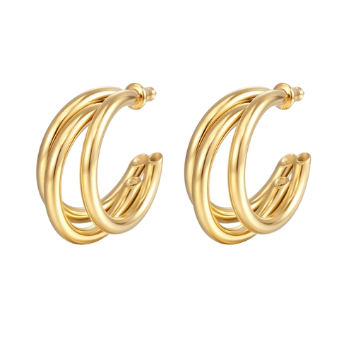 Pendientes De Aro Multicapa En Forma De C De Acero Inoxidable Geométricos Chapados En Oro Moda Mujer
