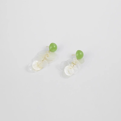 Pendientes Largos De Borla Con Poste De Plata De Ley 925 Concha Geométrica Redondo Verde Blanco Mujeres Elegante