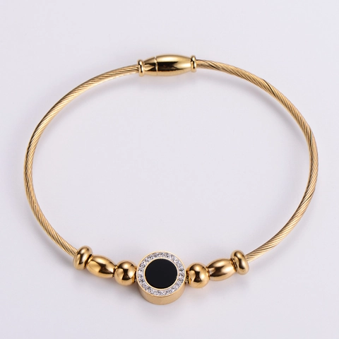Pulsera De Cable De Alambre Chapada En Oro 18K Acero Inoxidable Diamantes De Imitación Cierre Magnético Joyería Mujer