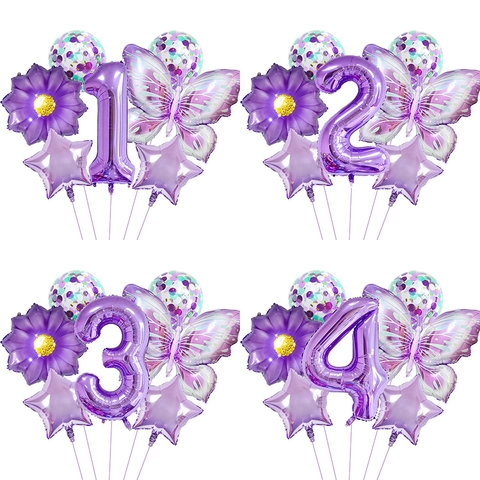 Palloncino Farfalla Viola Iridescente Foglio Alluminio Lattice Paillettes Decorazione Compleanno Festa Celebrazione Tema Anniversario Accessorio