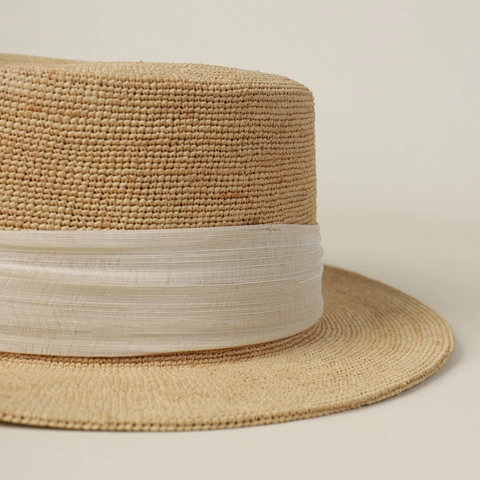 Chapeau Boater En Raphia Naturel Fait Main Large Bord Sommet Plat Respirant Protection Solaire Été Plage Vacances Élégant Rétro