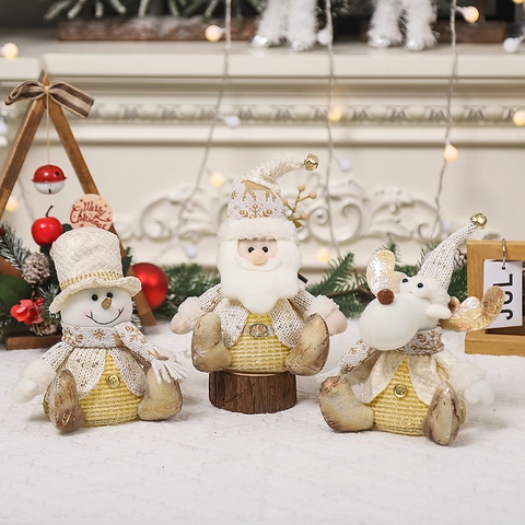 Ornamenti Di Natale Peluche LED Luminosi Babbo Natale Pupazzo Di Neve Renna Seduto Tessuto Maglia Paillettes Decorazioni Casa