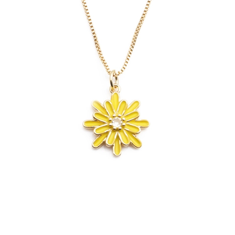 Daisy Flower Pendant Necklace Gold Plated Copper Enamel Colorful Zircon Jewelry For Women Simple Elegant Fashion