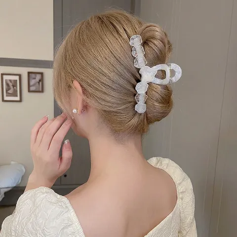 Pinza Per Capelli A Forma Di Conchiglia Iridescente Acrilico Grande Stile Francese Perla Artificialto Accessorio Per Capelli Geometrico Da Donna