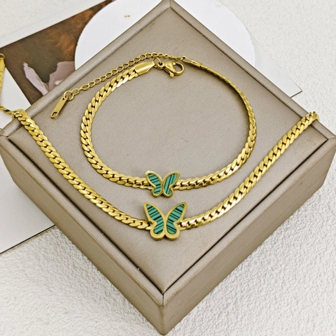 Gioielli Farfalla In Acciaio Inossidabile Placcato Oro 18K Ciondolo Collana E Bracciale Elegante Per Donna