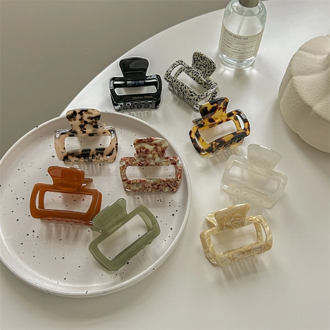 Square Acetate Hair Claw Clips Leopard Print Colorful Hollow Fashion Elegant Hair Accessories For Women
