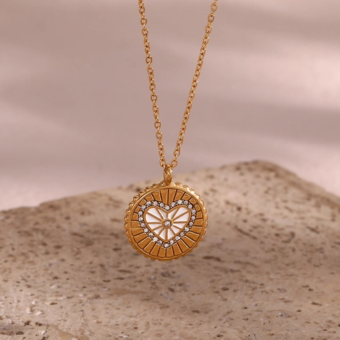 Hart Munt Hanger Ketting Roestvrij Staal Verguld Emaille Zonnestraal Sieraden Voor Vrouwen Elegant Retro Accessoire