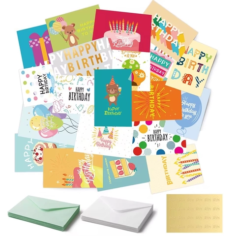 Assorted Happy Birthday Greeting Cards With Envelopes And Stickers Mixed Designs Birthday Party Favors For Kids Adults