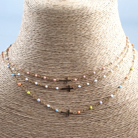 Collar Colgante Cruz Acero Inoxidable Cuentas Esmalte Coloridas Bohemio Minimalista Mujeres Ajustable