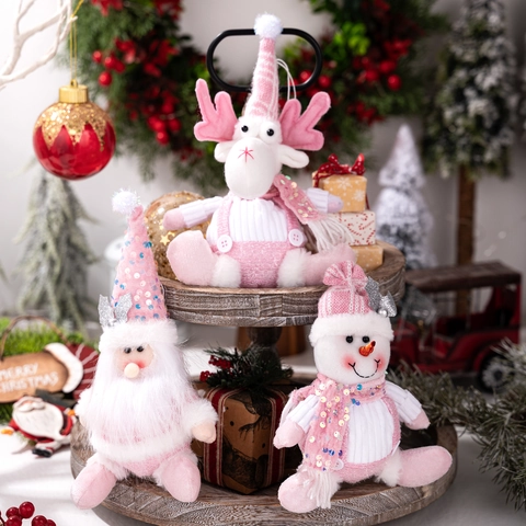 Decorazioni Natale Rosa Bambole Peluche Paillettes Babbo Natale Pupazzo Neve Renna Decorazione Appesa Festa Casa