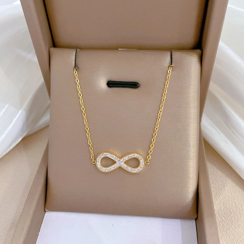 Infinity Symbol Pendant Necklace Titanium Steel Sparkling Zircon Inlaid Minimalist Jewelry For Women Elegant Gift