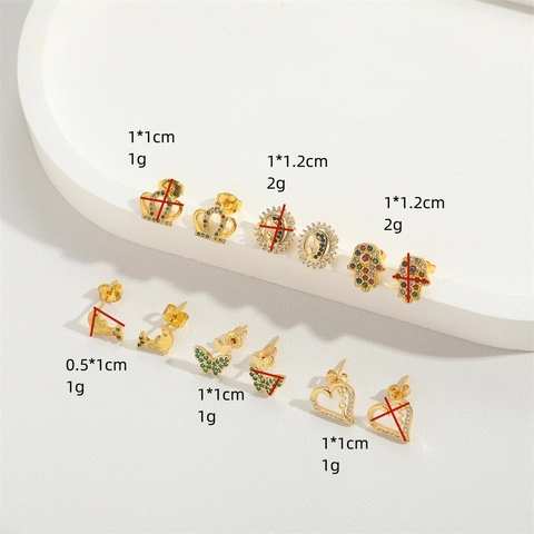 Small Stud Earrings Copper With Colorful Zircon In Heart Butterfly Crown Shapes Fashion Jewelry For Women Accessory