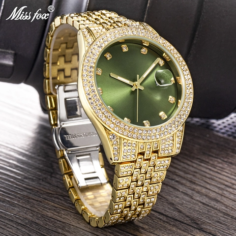 Orologio Uomo Lusso Quarzo Iced Out Rhinestone Lega Calendario Luminoso Stile Hip Hop Moda Da Polso