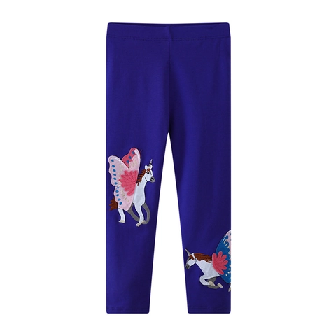 Mädchen Leggings Baumwolle Elastische Hose Mit Einhorn Stickerei Applikation Flügel Glitzer Kleinkinder Casual