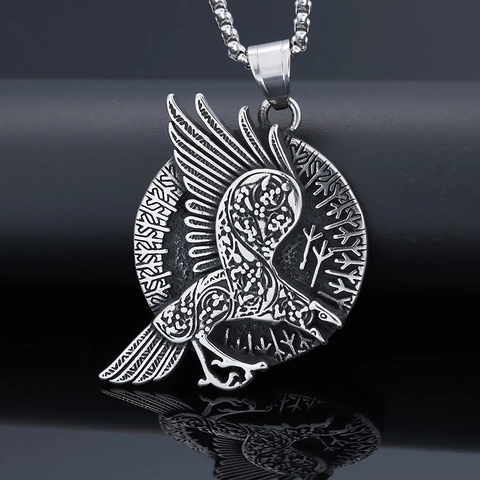 Viking Raaf Rune Hanger Ketting Noordse Kraai Totem Roestvrij Staal Antiek Zilver Punk Sieraden Voor Heren