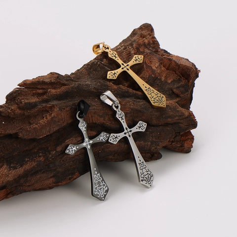 Colgante Cruz Gótica Vintage Totem Grabado Acero Inoxidable Retro Punk Hip Hop Joyería Accesorio Para Hombres