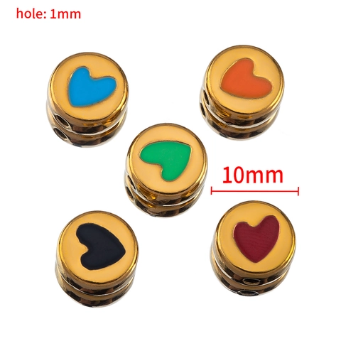 Stainless Steel Heart Round Spacer Beads Gold Plated Enamel Charms For DIY Jewelry Making Bracelet Necklace Findings