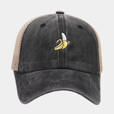 Fruit Borduursel Trucker Pet Gewassen Katoen Mesh Ademend Baseballpet Vintage Verstelbaar Outdoor Zonnehoed Uniseks