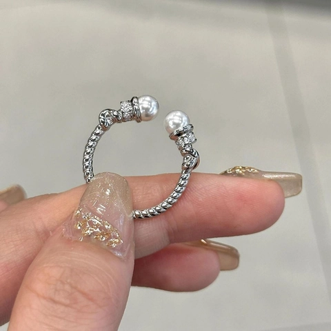 925 Sterling Silber Künstliche Perlenring Für Damen Vintage Gedreht Verstellbar Offen Ring Mit Strass Eleganter Schmuck