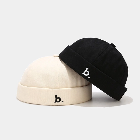 Unisex Cotton Docker Cap Brimless Hat Letter b Embroidery Miki Hat Retro Adjustable Sailor Cap Casual Streetwear Beanie